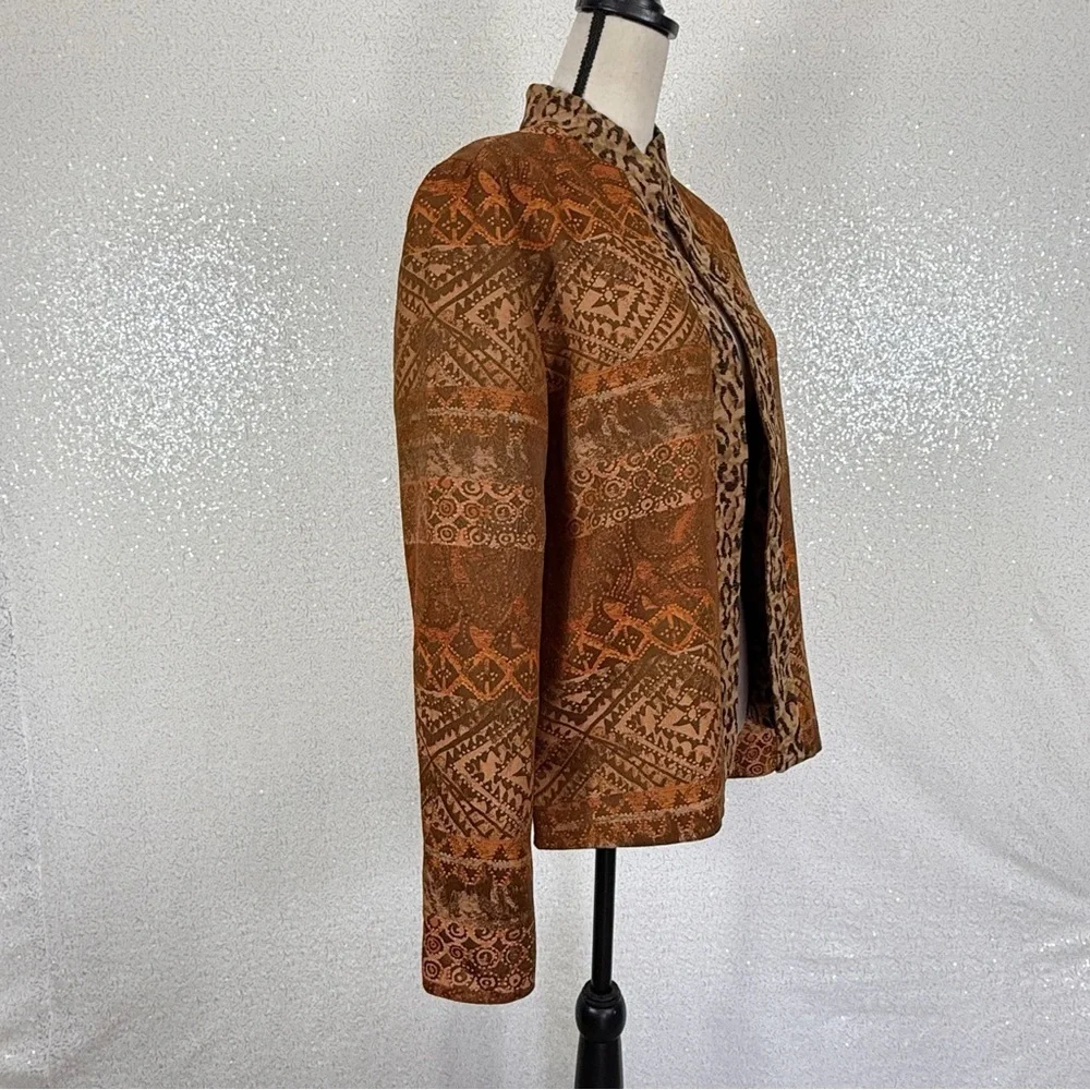 Coldwater Creek Reversible Jacket PM Petite Medium Leopard Print Aztec Jacquard